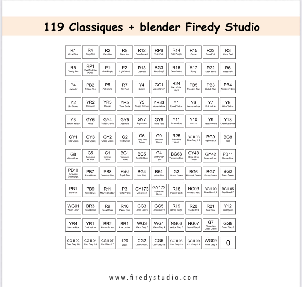 Charte de couleurs à remplir Firedy Studio